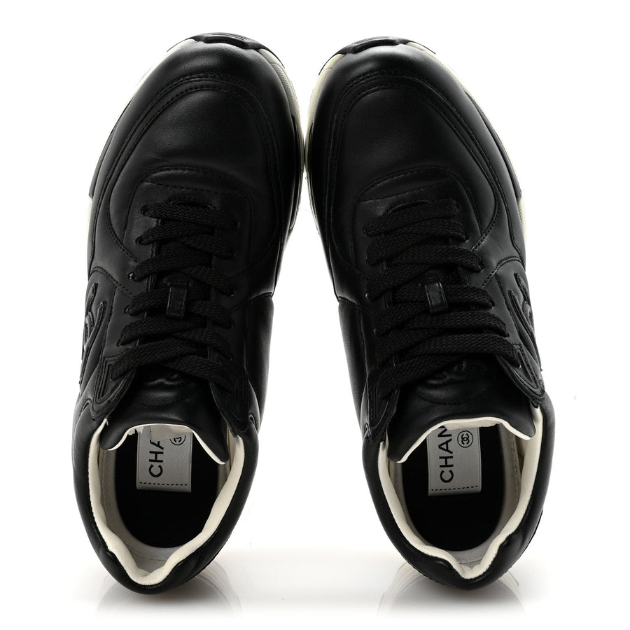 CHANEL TWEED SUEDE CALFSKIN CC SNEAKERS NAVY & BLACK