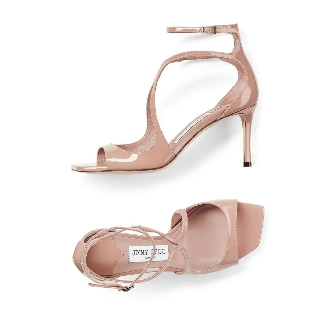 JIMMY CHOO 70MM FREJA FLOWER LEATHER SANDALS NUDE & PINK PATENT