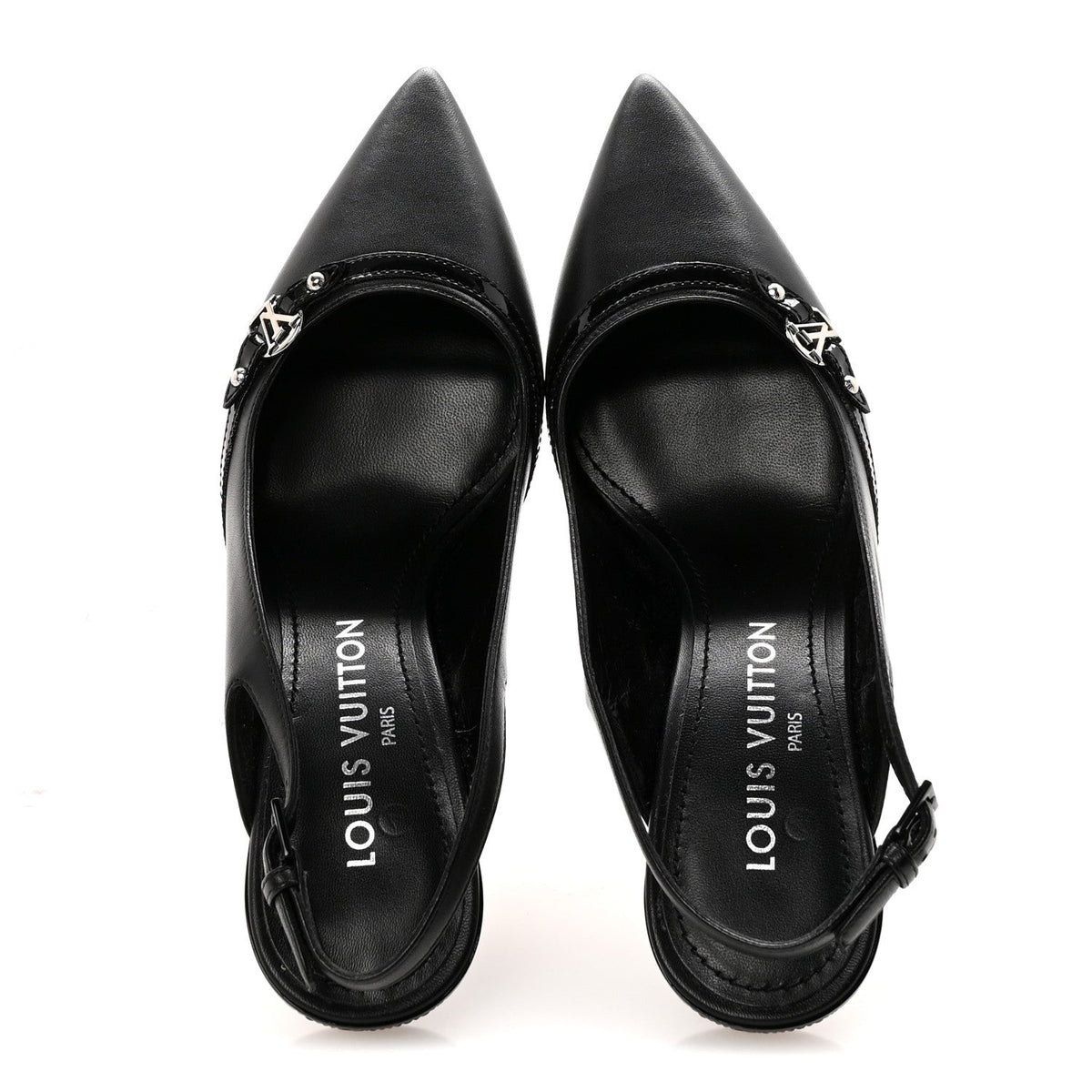LOUIS VUITTON LAMBSKIN PATENT ROMY SLINGBACK PUMPS BLACK