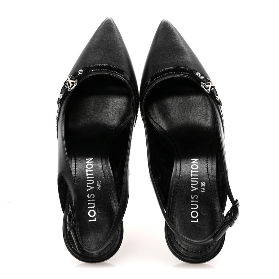LOUIS VUITTON LAMBSKIN PATENT ROMY SLINGBACK PUMPS BLACK