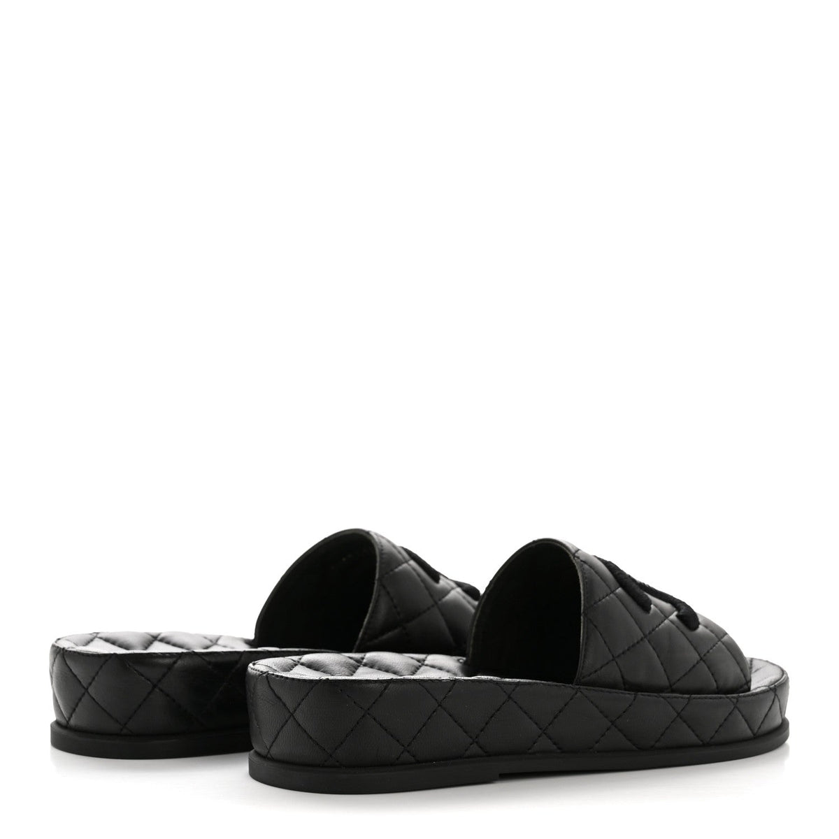 CHANEL LAMBSKIN QUILTED CC MULE SANDAL BLACK