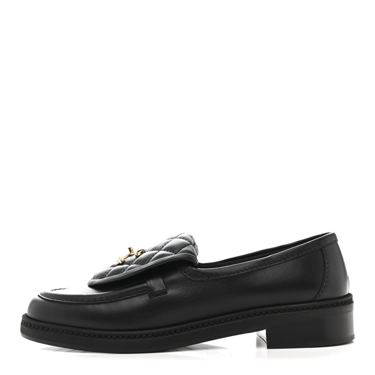 CHANEL CC TURNLOCK LOAFERS QUILTED LEATHER BLACK LGHW