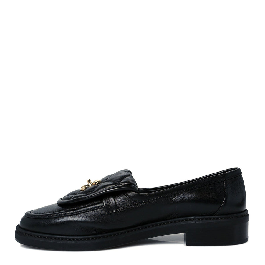 CHANEL CC TURNLOCK LOAFERS QUILTED LEATHER BLACK LGHW