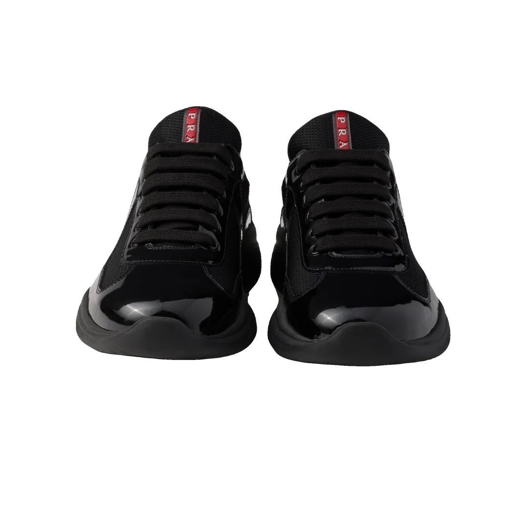PRADA PATENT-LEATHER AND TECHNICAL-FABRIC AMERICA'S CUP SNEAKERS BLACK