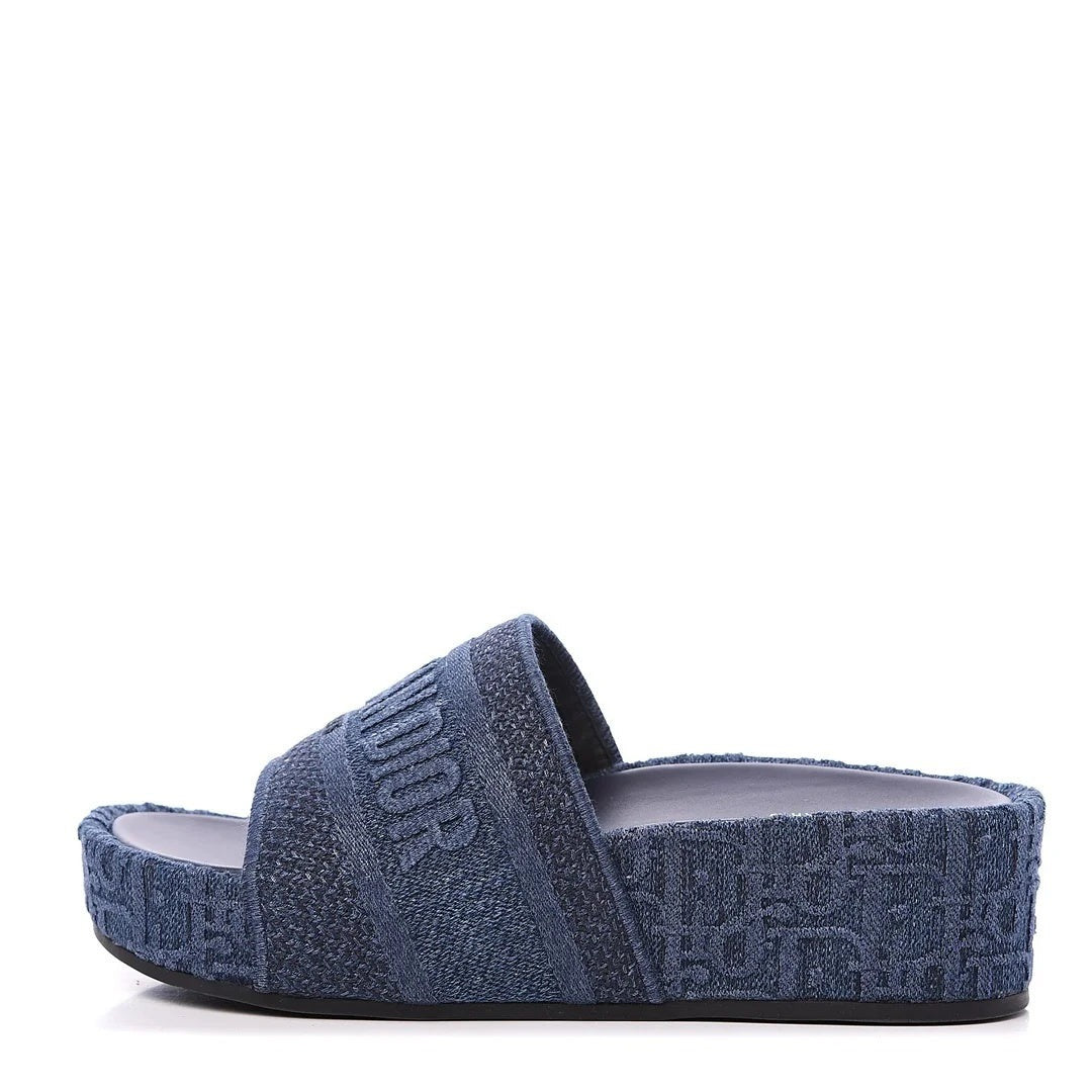 CHRISTIAN DIOR OBLIQUE D-WAY PLATFORM SANDAL GREY BLUE DENIM