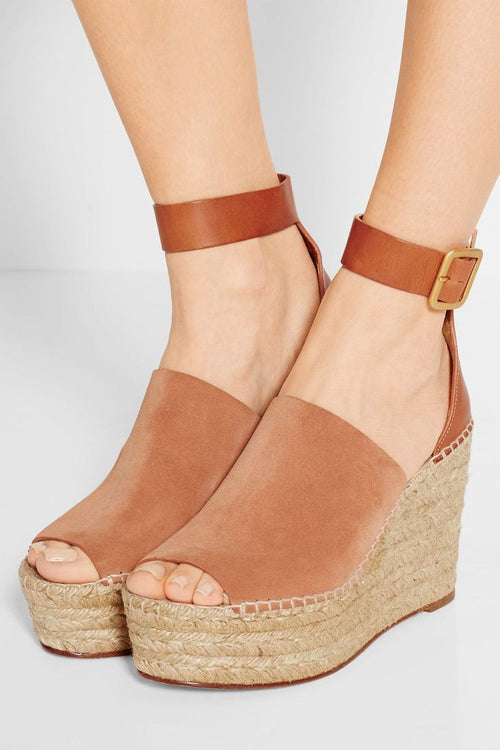 Chloé Mila Logo-Embroidered Espadrille Wedge Tan