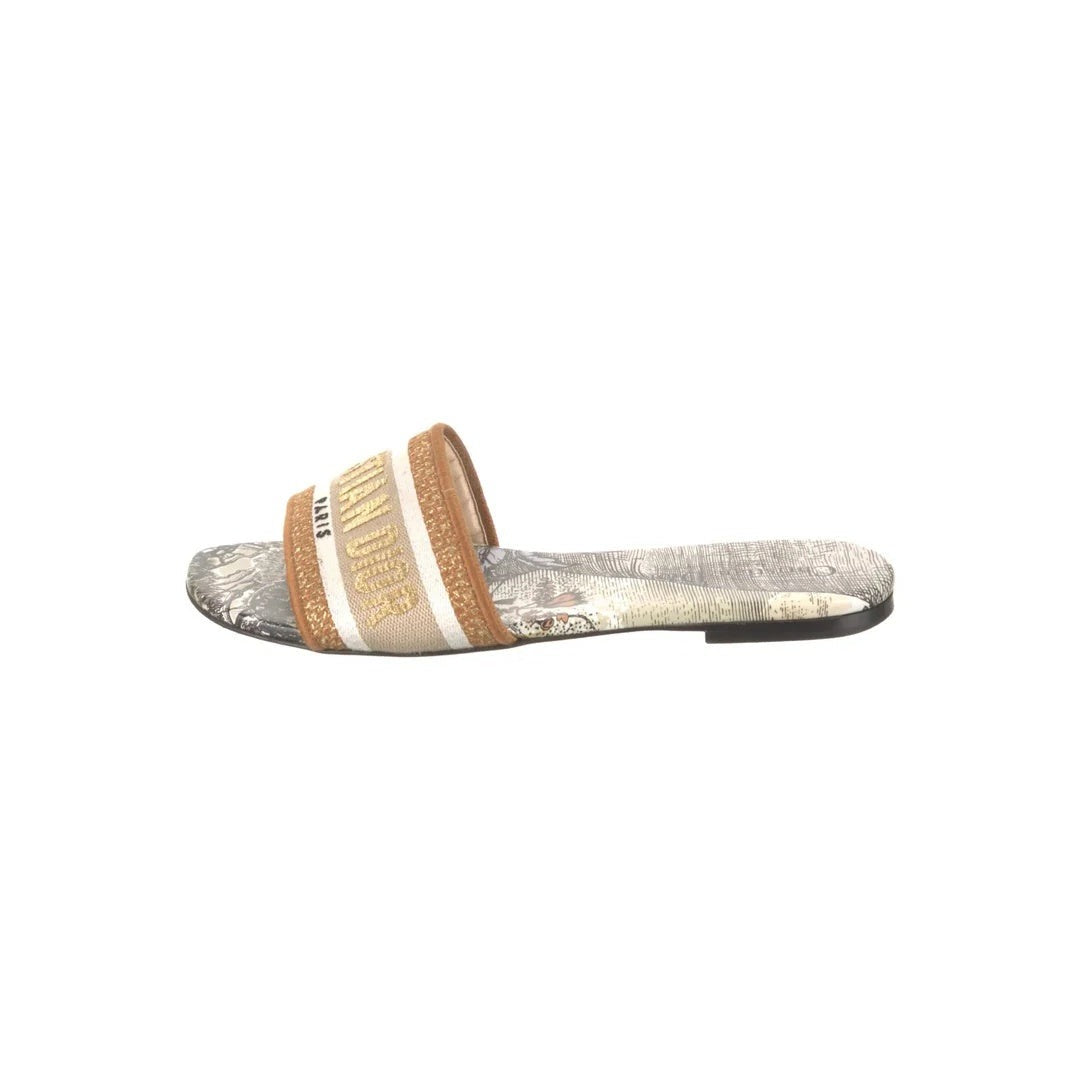 CHRISTIAN DIOR DWAY MISS DIOR FLAT SLIDE SANDALS AZURE PALE TAN & BEIGE