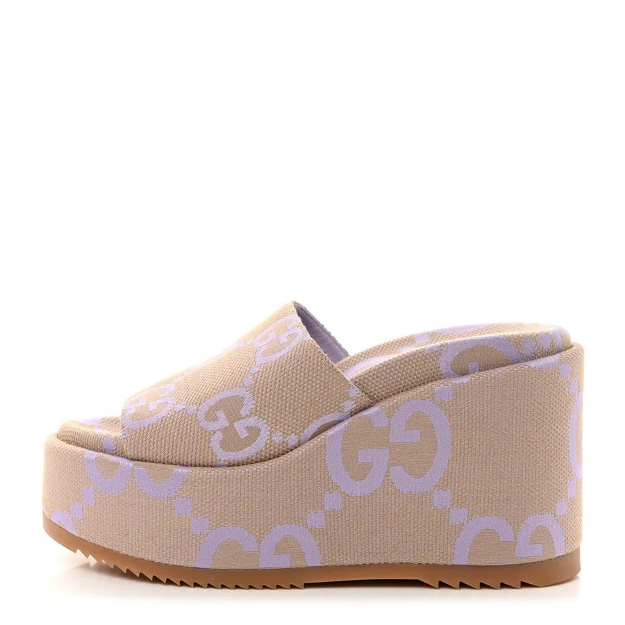 Gucci Monogram Web GG Slide Sandals Beige & Lilac