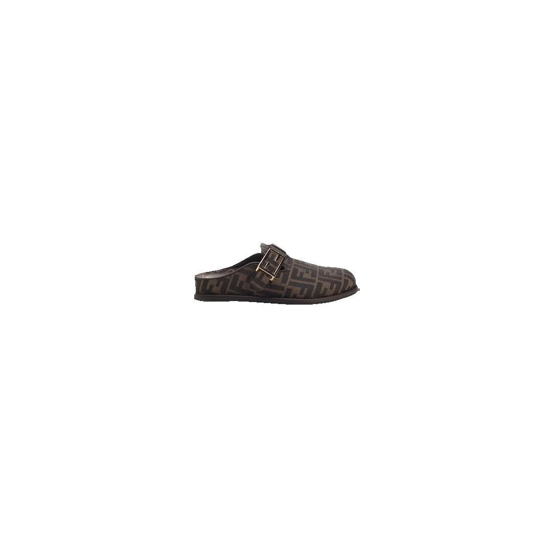 FENDI MULES & CLOGS LEATHER BROWN (FF LOGO)