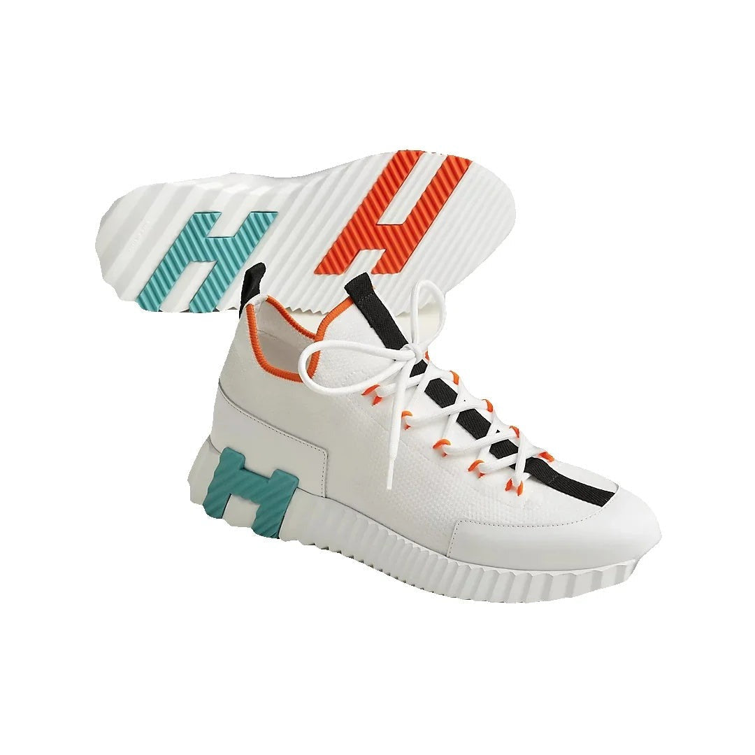 HERMÈS LIFT SLIP-ON SNEAKER WHITE & TEAL & ORANGE