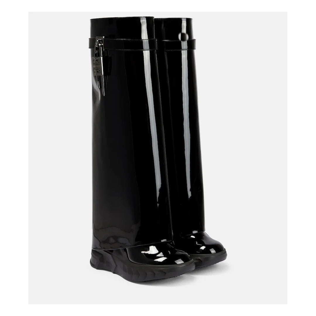 GIVENCHY SHARK LOCK BOOTS IN LEATHER BLACK PATENT