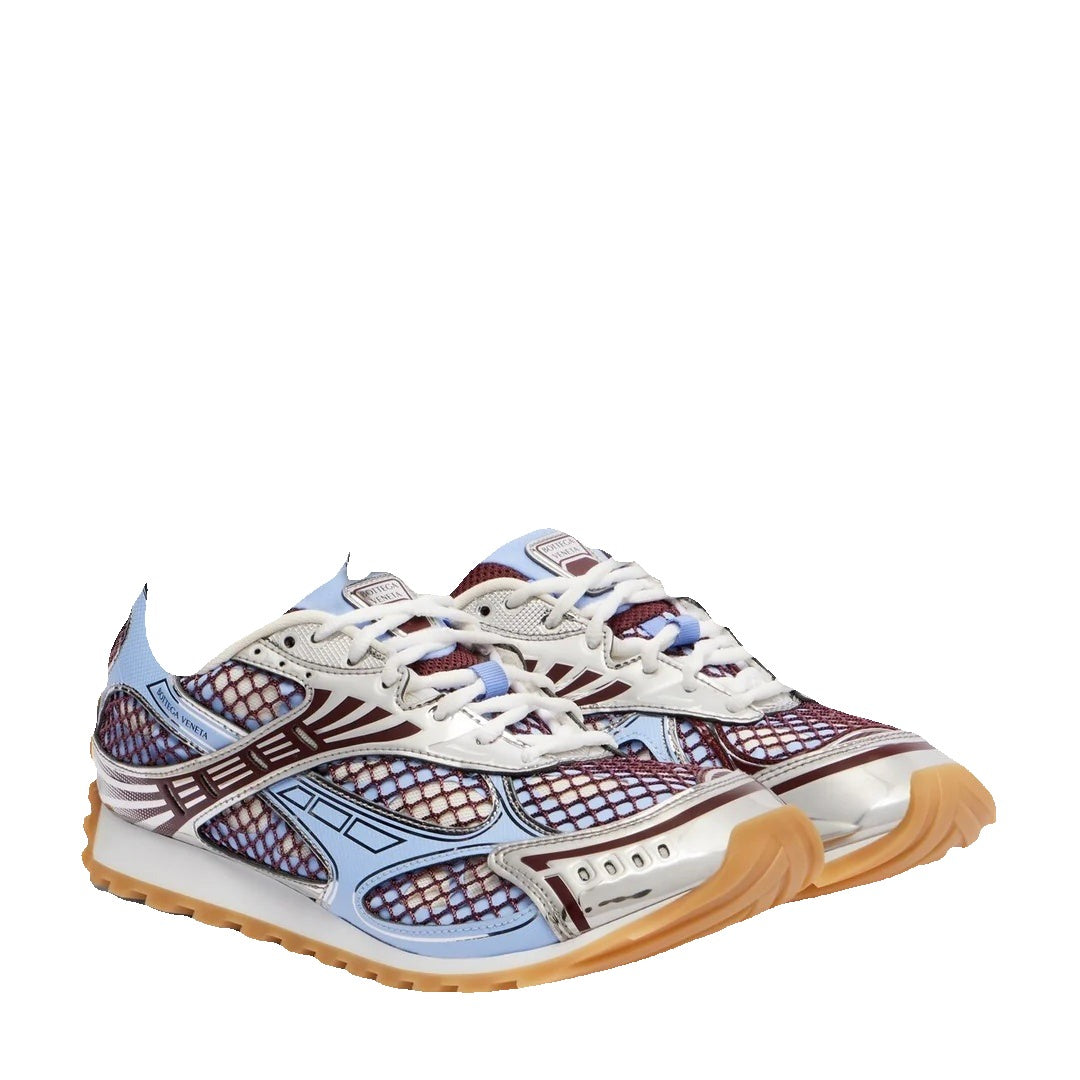 BOTTEGA VENETA STYLISH ORBIT SNEAKERS ROUND TOE LIGHT BLUE & BURGUNDY