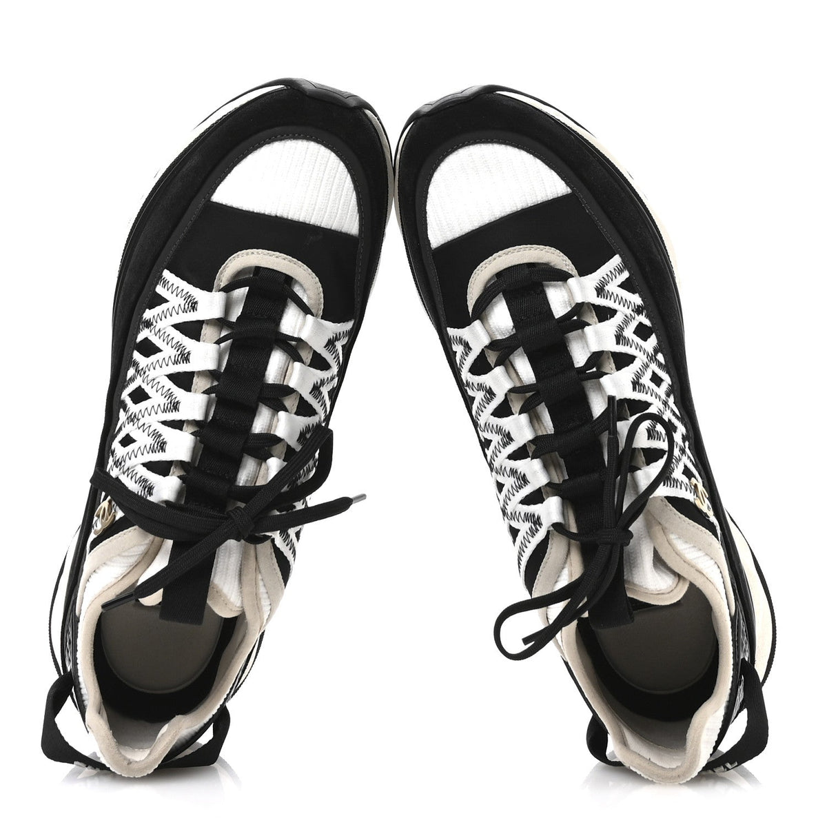 CHANEL FABRIC SUEDE CALFSKIN CC SNEAKERS PINK BEIGE PINK & BLACK & WHITE