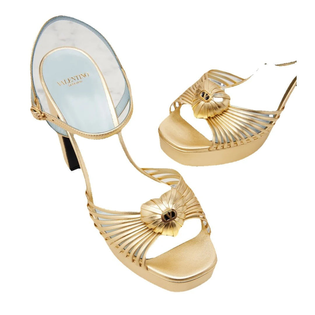 VALENTINO GARAVANI COEUR ROYAL PLATFORM SANDAL BLACK CRYSTAL GOLD