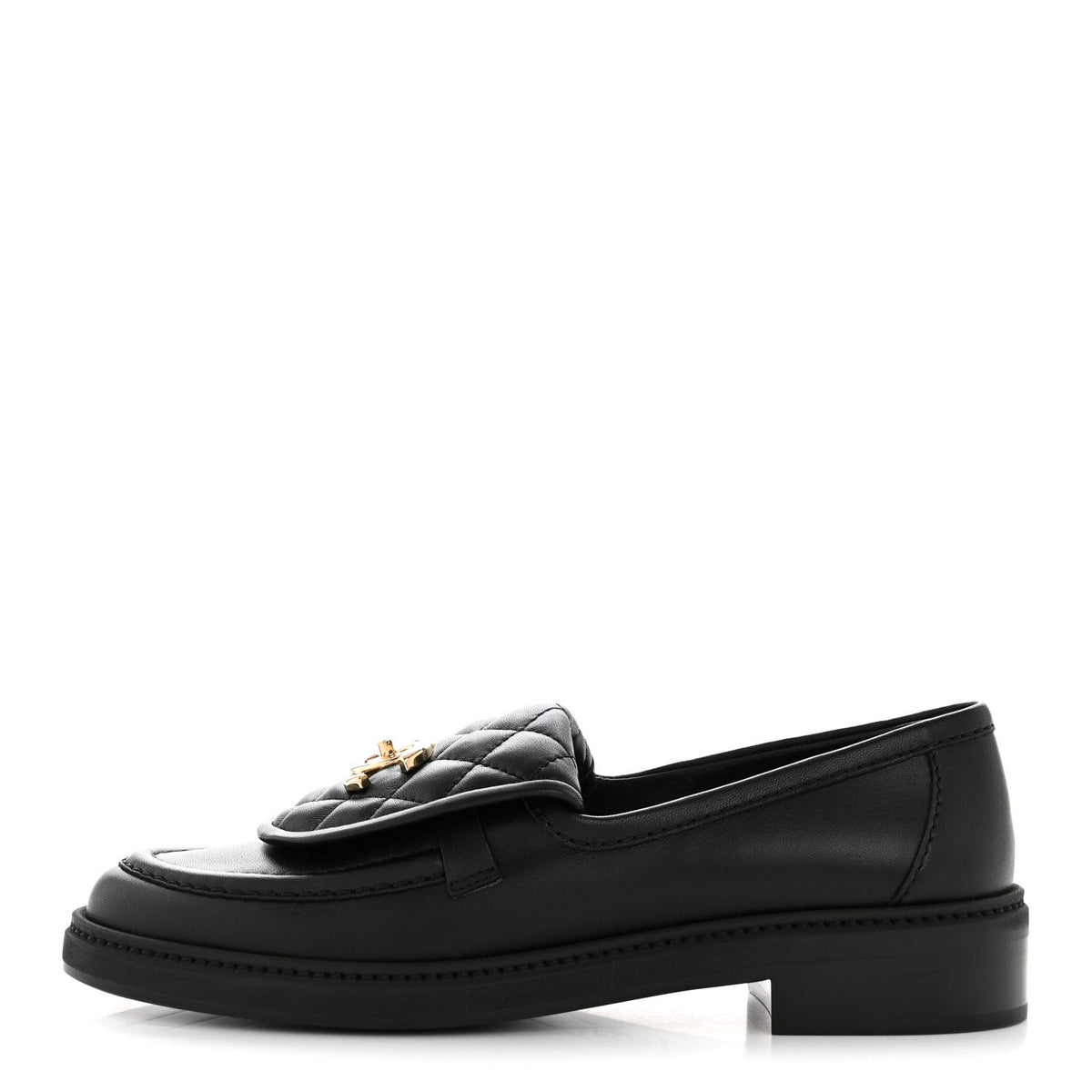 CHANEL CC TURNLOCK LOAFERS QUILTED LEATHER BLACK LGHW