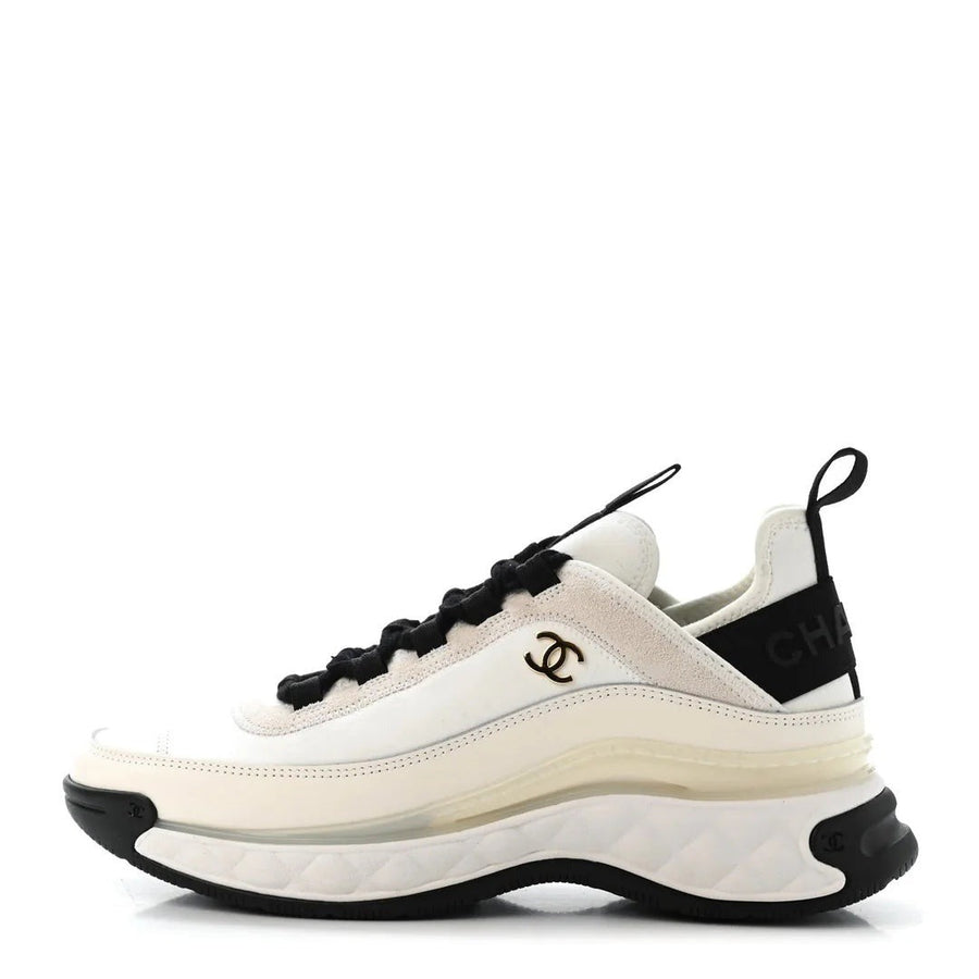 CHANEL CALFSKIN SUEDE CC SNEAKER WHITE CREAM