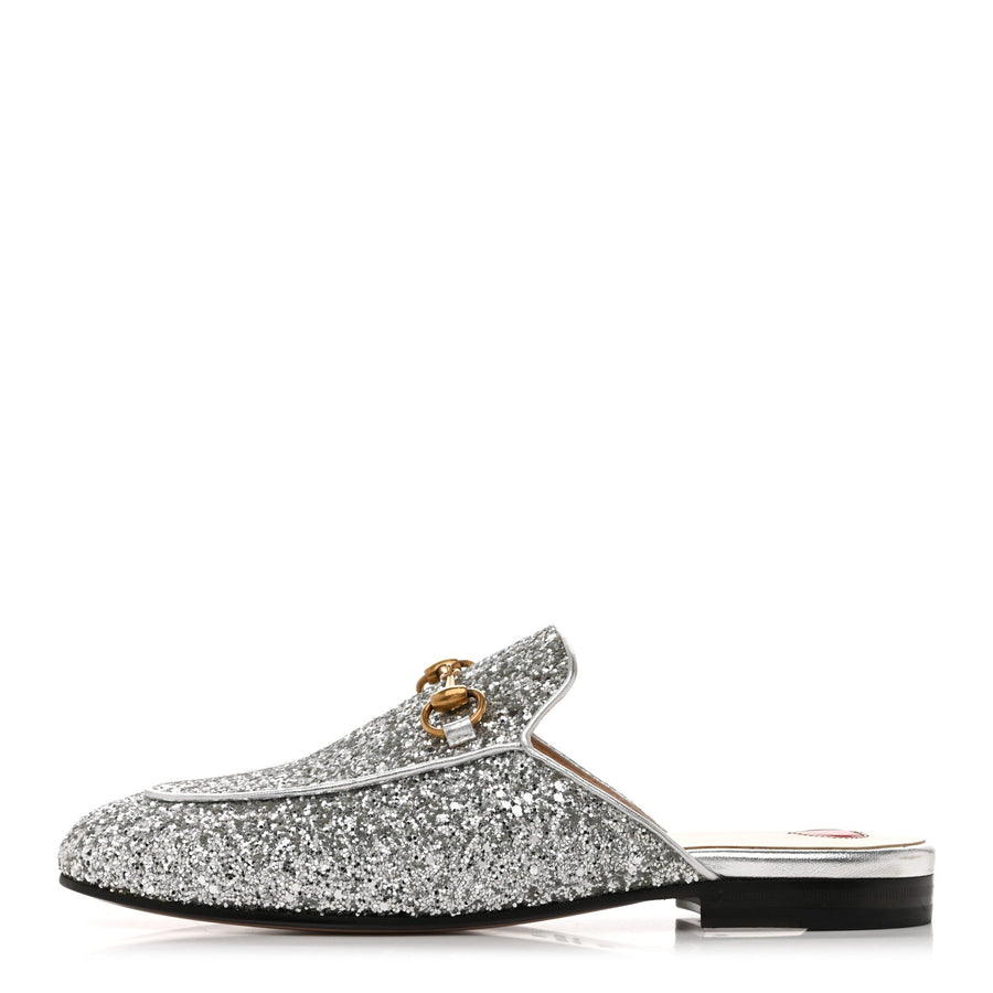 Gucci Glitter Princetown Slippers Silver