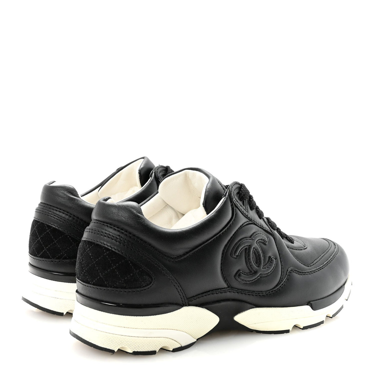 CHANEL TWEED SUEDE CALFSKIN CC SNEAKERS NAVY & BLACK