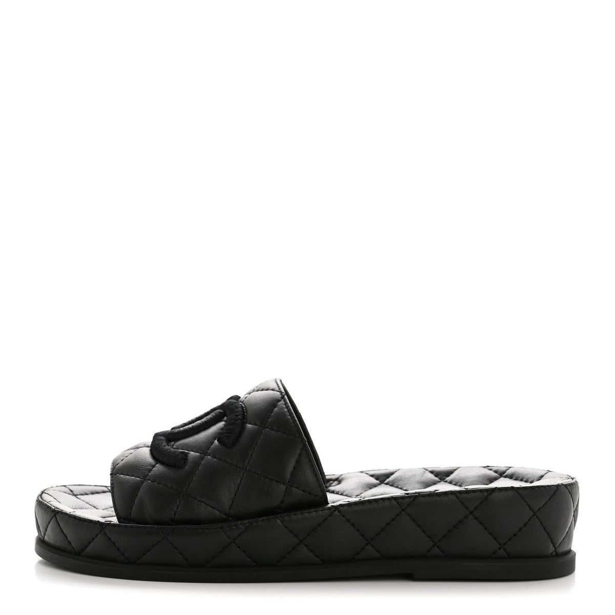 CHANEL LAMBSKIN QUILTED CC MULE SANDAL BLACK