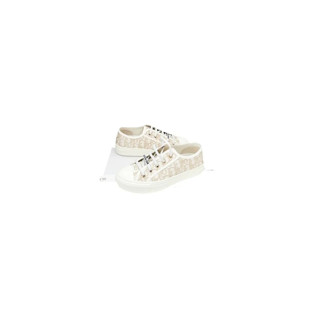 CHRISTIAN DIOR CANVAS WALK'N'DIOR LOW TOP SNEAKER TAFFY WHITE & BEIGE