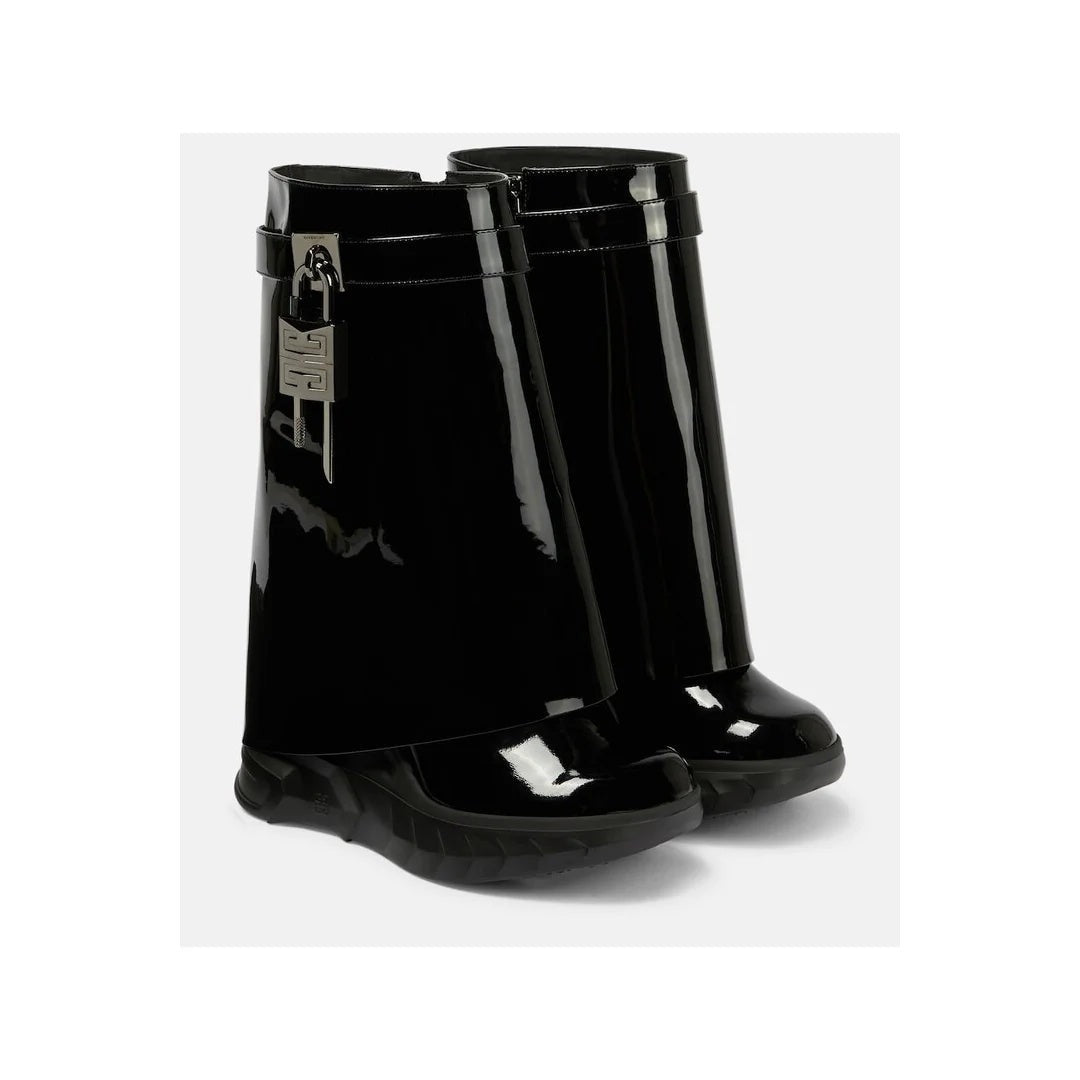 GIVENCHY SHARK LOCK BOOTS IN LEATHER BLACK PATENT