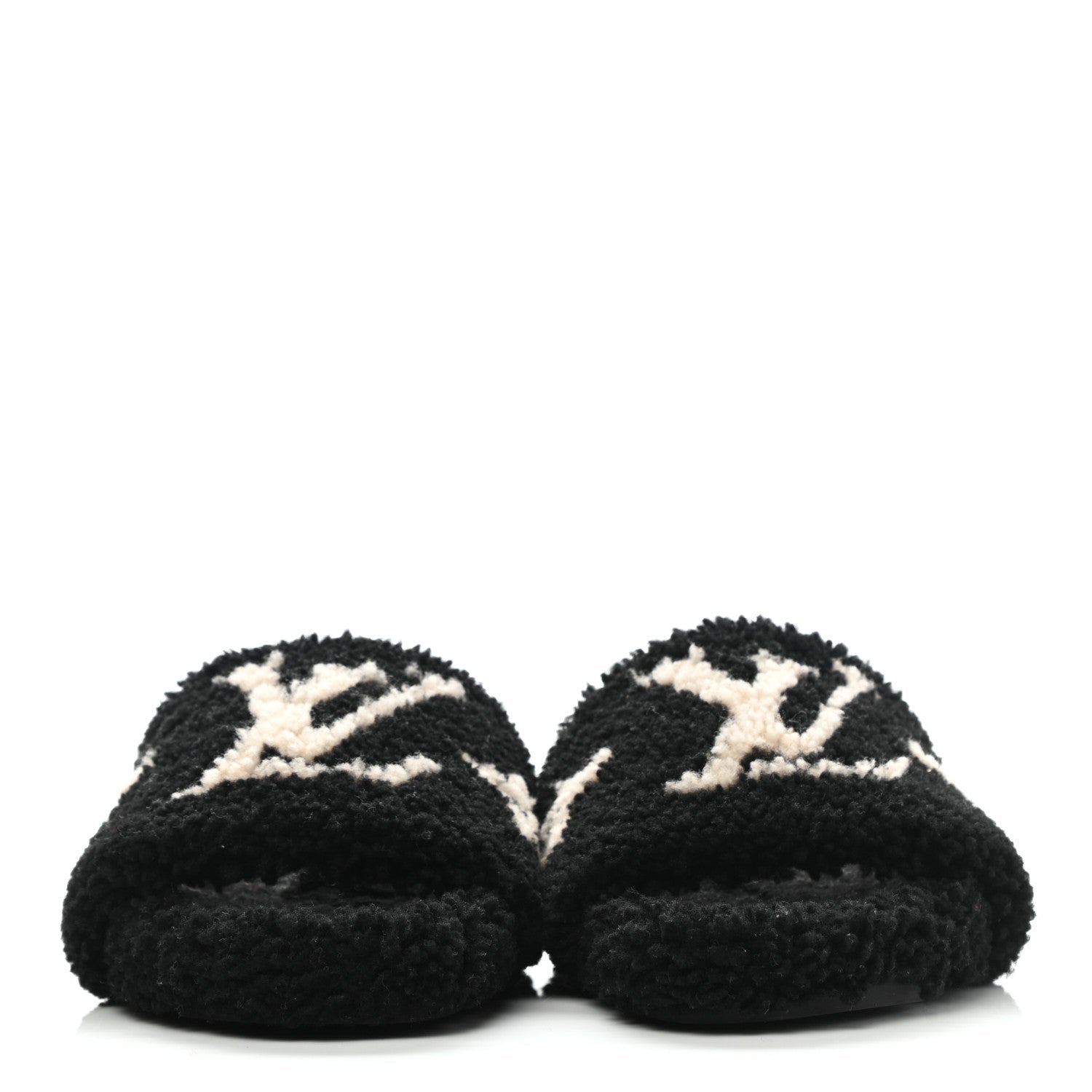Louis Vuitton Shearling Bom Dia Flat Mule Black - 3-quarter view