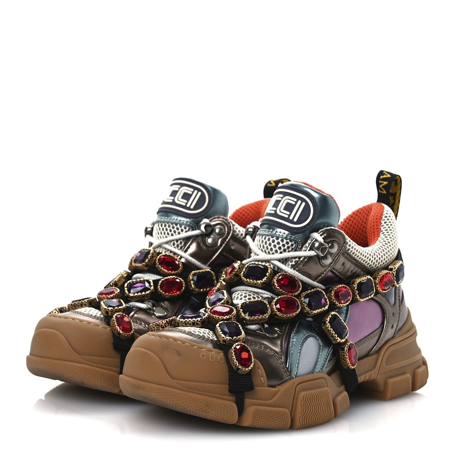 Gucci Flashtrek Mesh Calfskin Removable Crystals Sneakers White