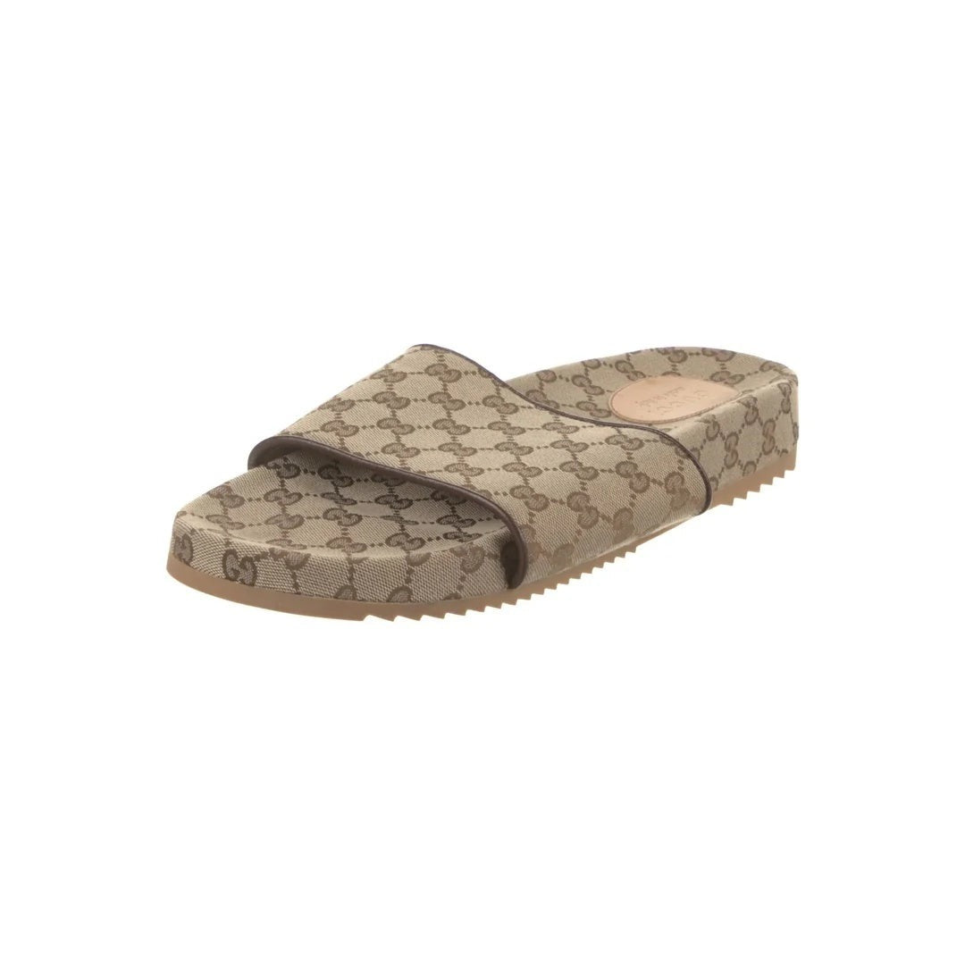 Gucci Canvas Logo Slide Sandals Beige & Brown