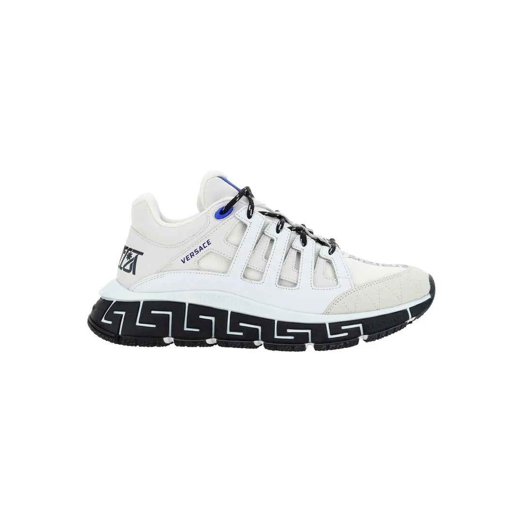 VERSACE LEATHER AND CANVAS TRIGRECA SNEAKERS WHITE & BLACK
