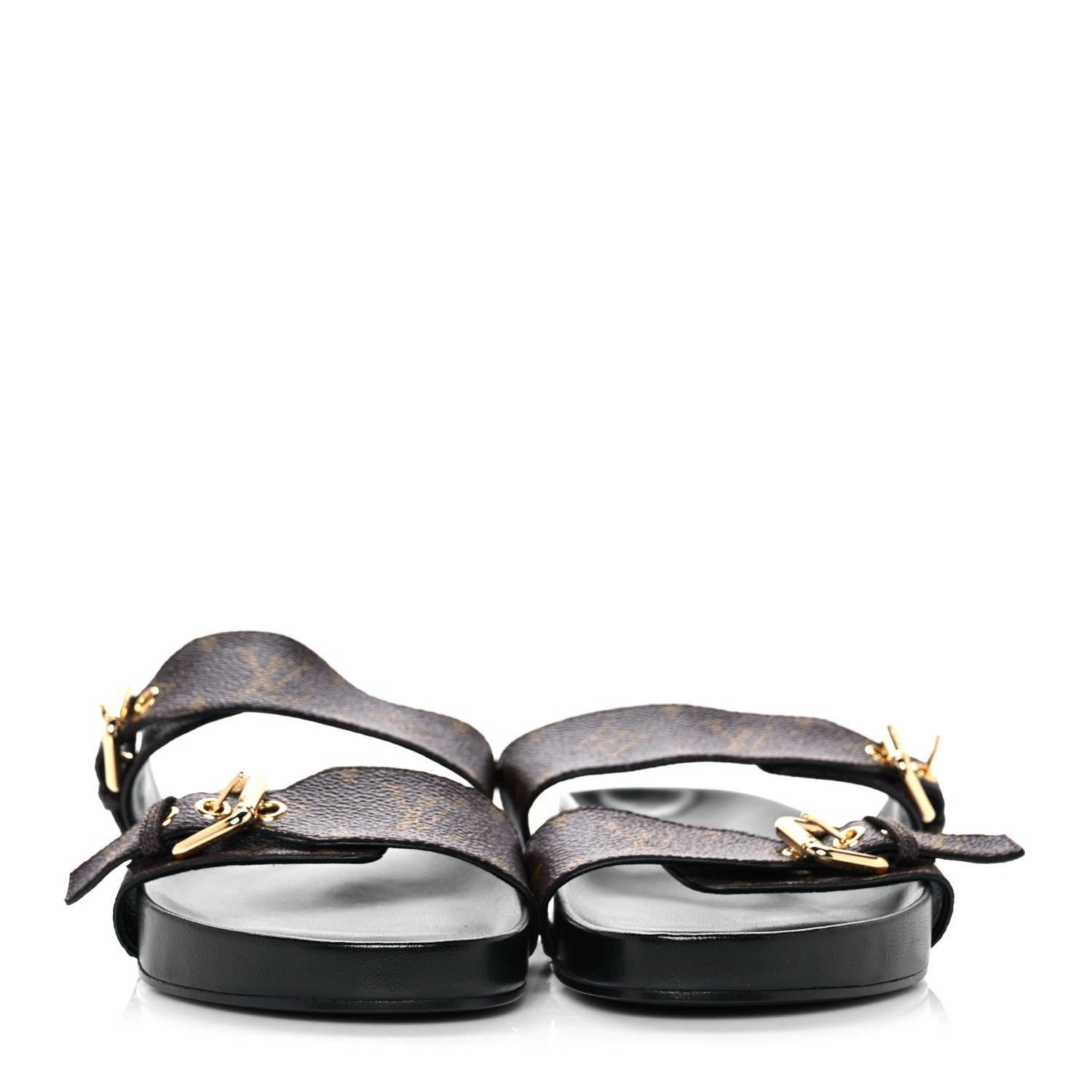 Louis Vuitton Bom Dia Flat Mule Black Patent Monogram - 3-quarter view