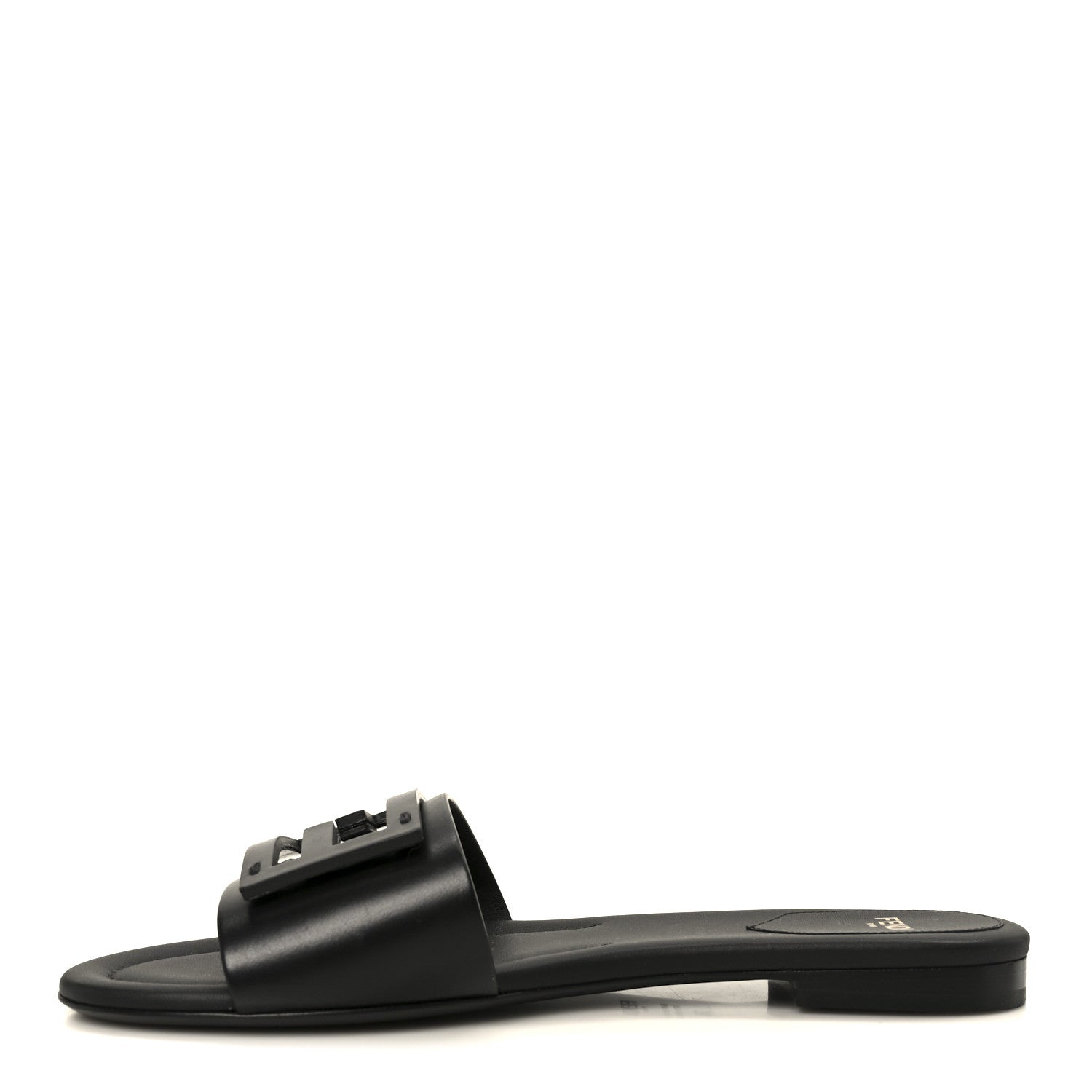Fendi Baguette Flat Slide in Black Calfskin - side profile