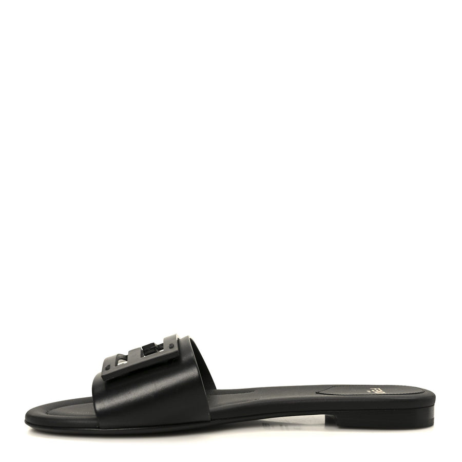 Fendi Baguette Flat Slide in Black Calfskin