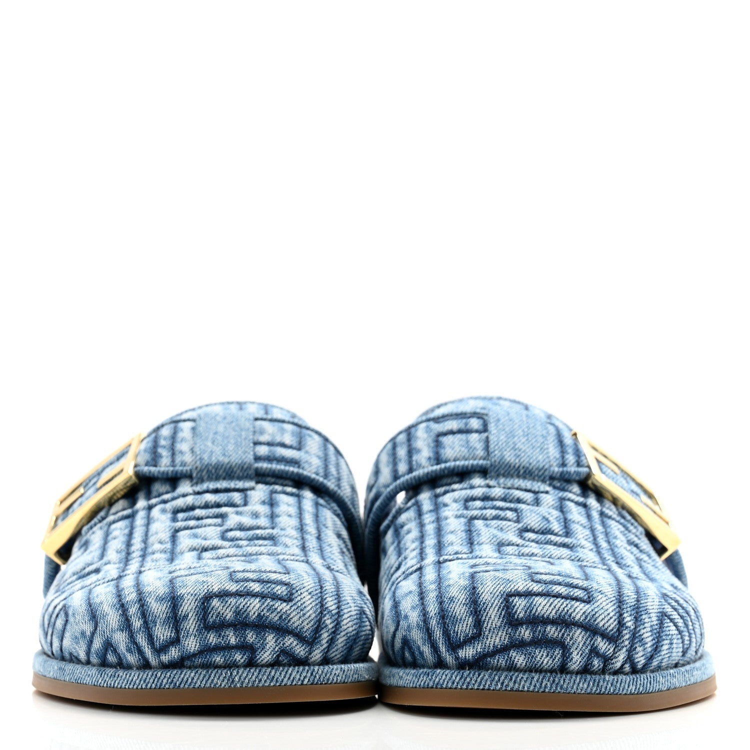 Fendi Feel FF Buckled Mule in Blue Denim Jacquard - three quarter