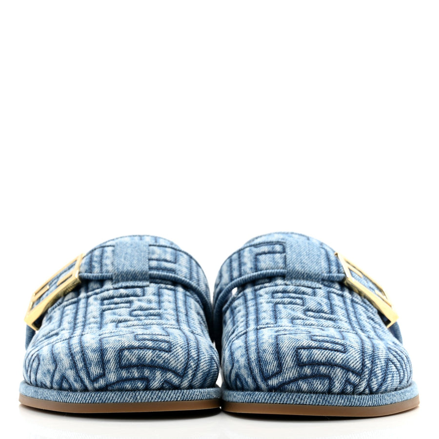 Fendi Feel FF Buckled Mule in Blue Denim Jacquard