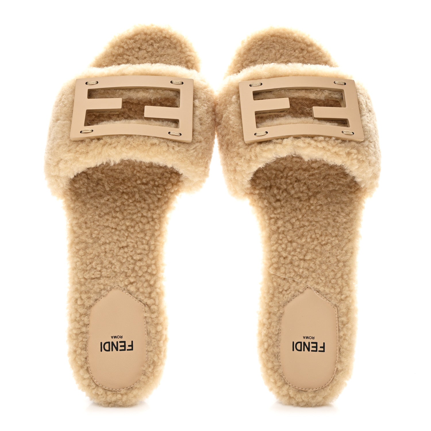 Fendi Baguette Shearling Slide in Beige Naturale - three quarter