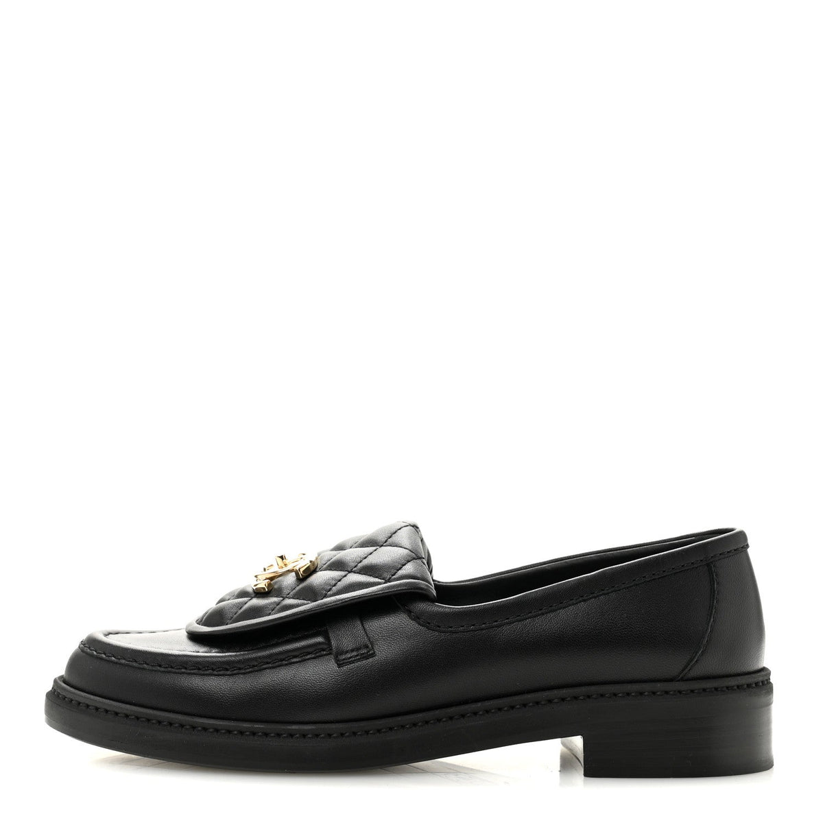 CHANEL CC TURNLOCK LOAFERS QUILTED LEATHER BLACK LGHW