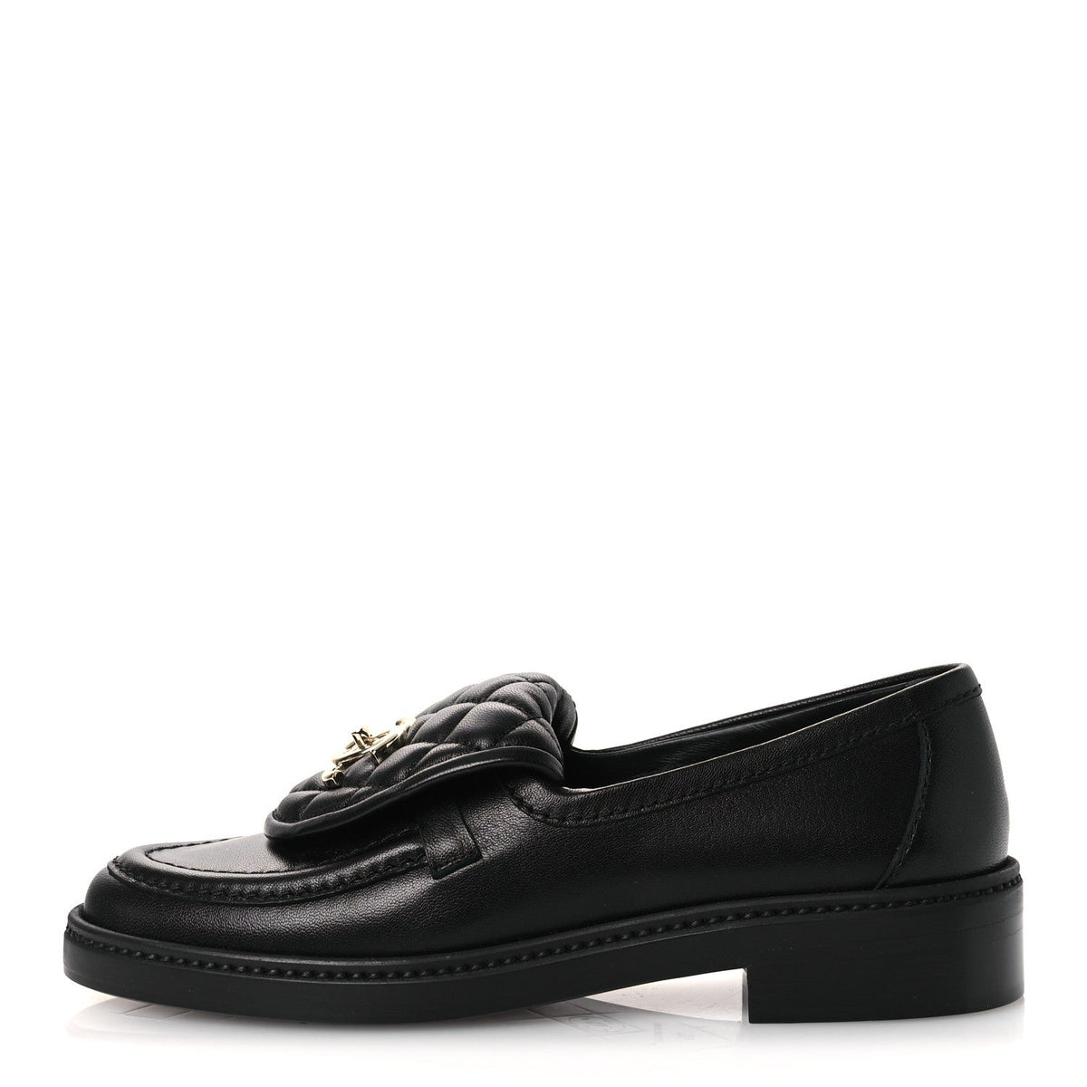 CHANEL CC TURNLOCK LOAFERS QUILTED LEATHER BLACK LGHW