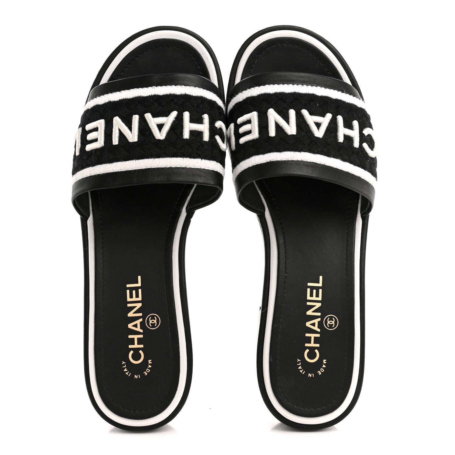CHRISTIAN DIOR CANVAS EMBROIDERED DWAY MULE SLIDE SANDAL BLACK & WHITE