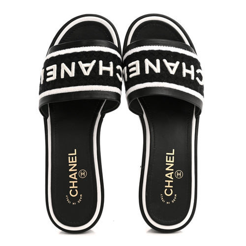 Christian Dior Canvas Embroidered DWay Mule Slide Sandal Black & White