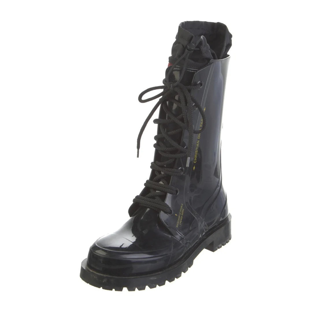 CHRISTIAN DIOR WIND BOOTS RUBBER EMBOSSED BLACK