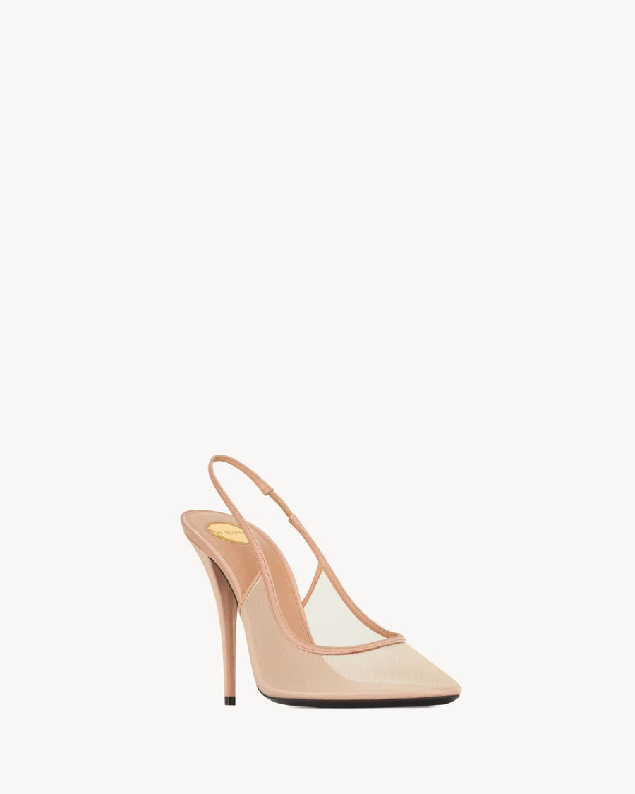 YSL Anita Slingback Pumps in Mesh Rose Lingerie