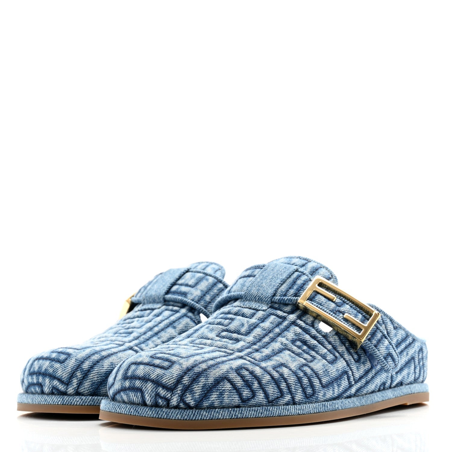 Fendi Feel FF Buckled Mule in Blue Denim Jacquard - detail