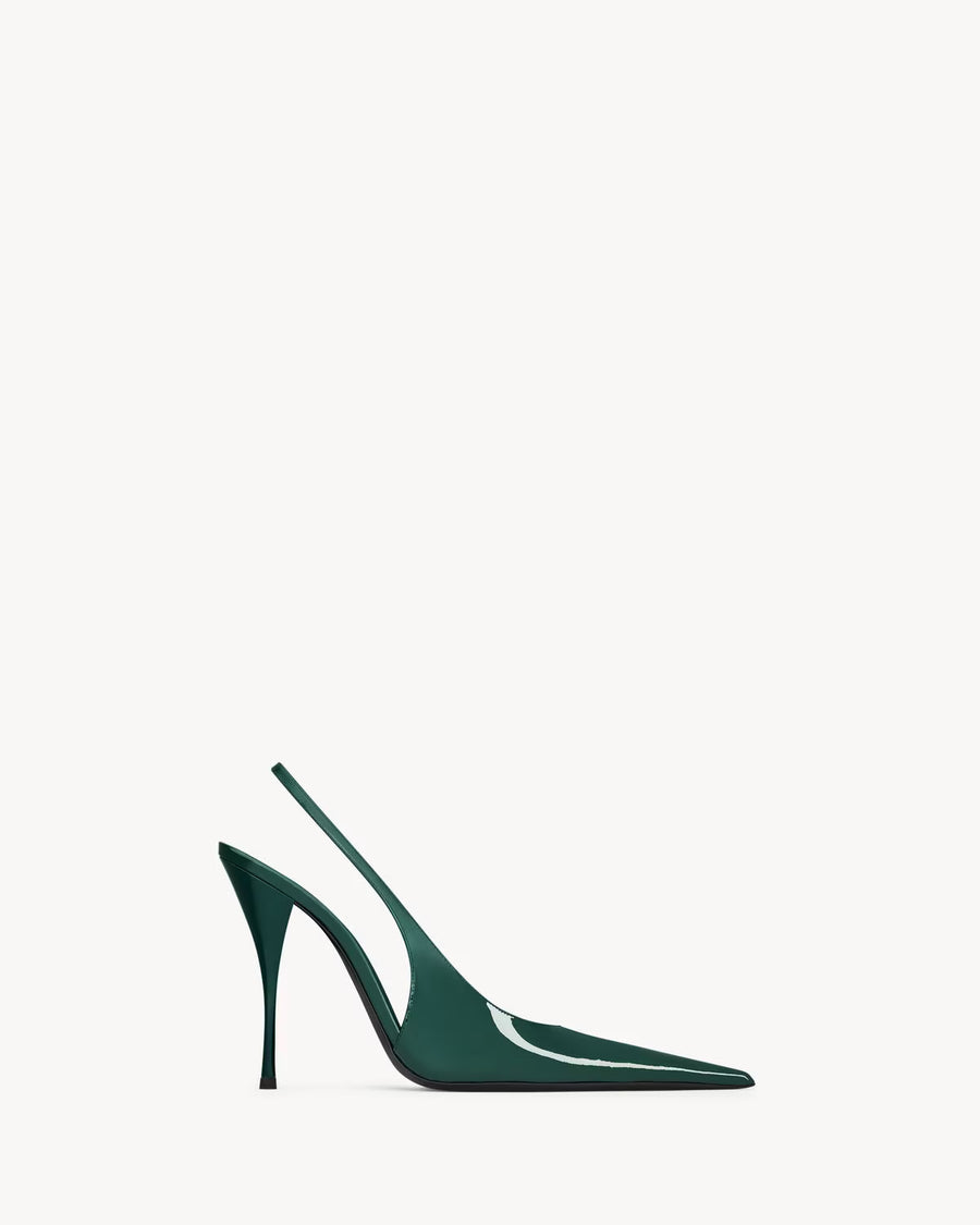 YSL P.A.R.I.S Slingback Pumps In Leather Forest Green