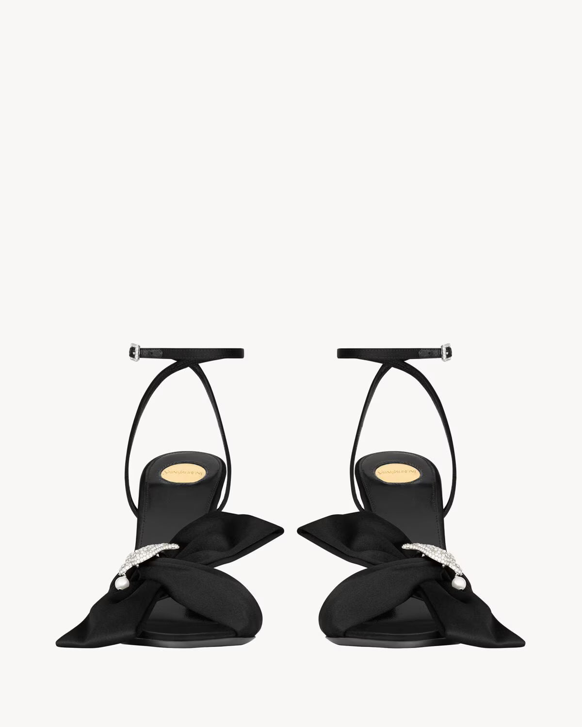 YSL Dove Sandals in Satine Crepe and Rhinestones