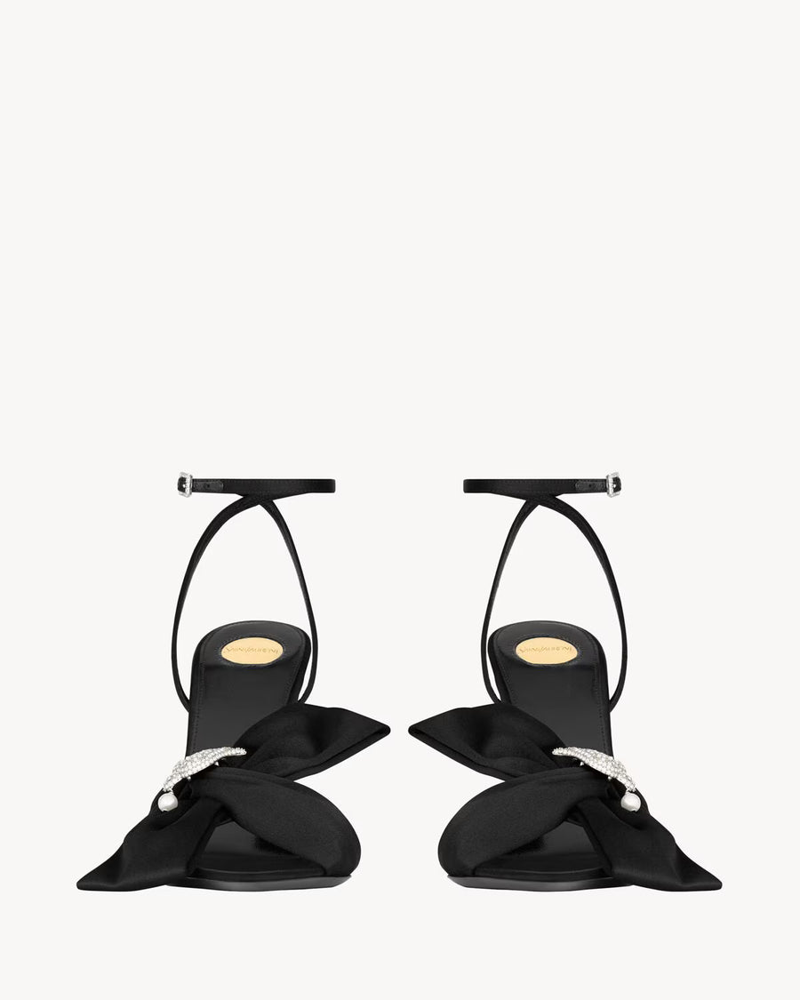 YSL Dove Sandals in Satine Crepe and Rhinestones