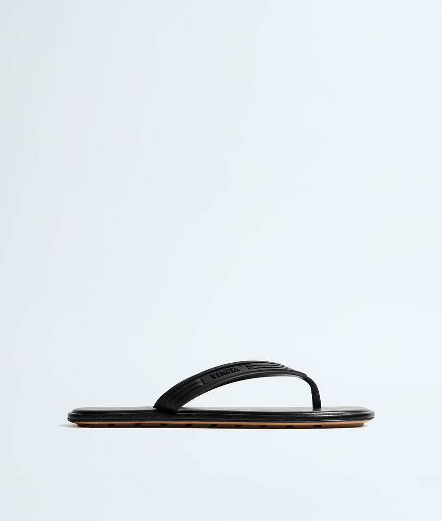 Bottega Veneta Sampieri Flat Thong Rubber Flip Flops Black