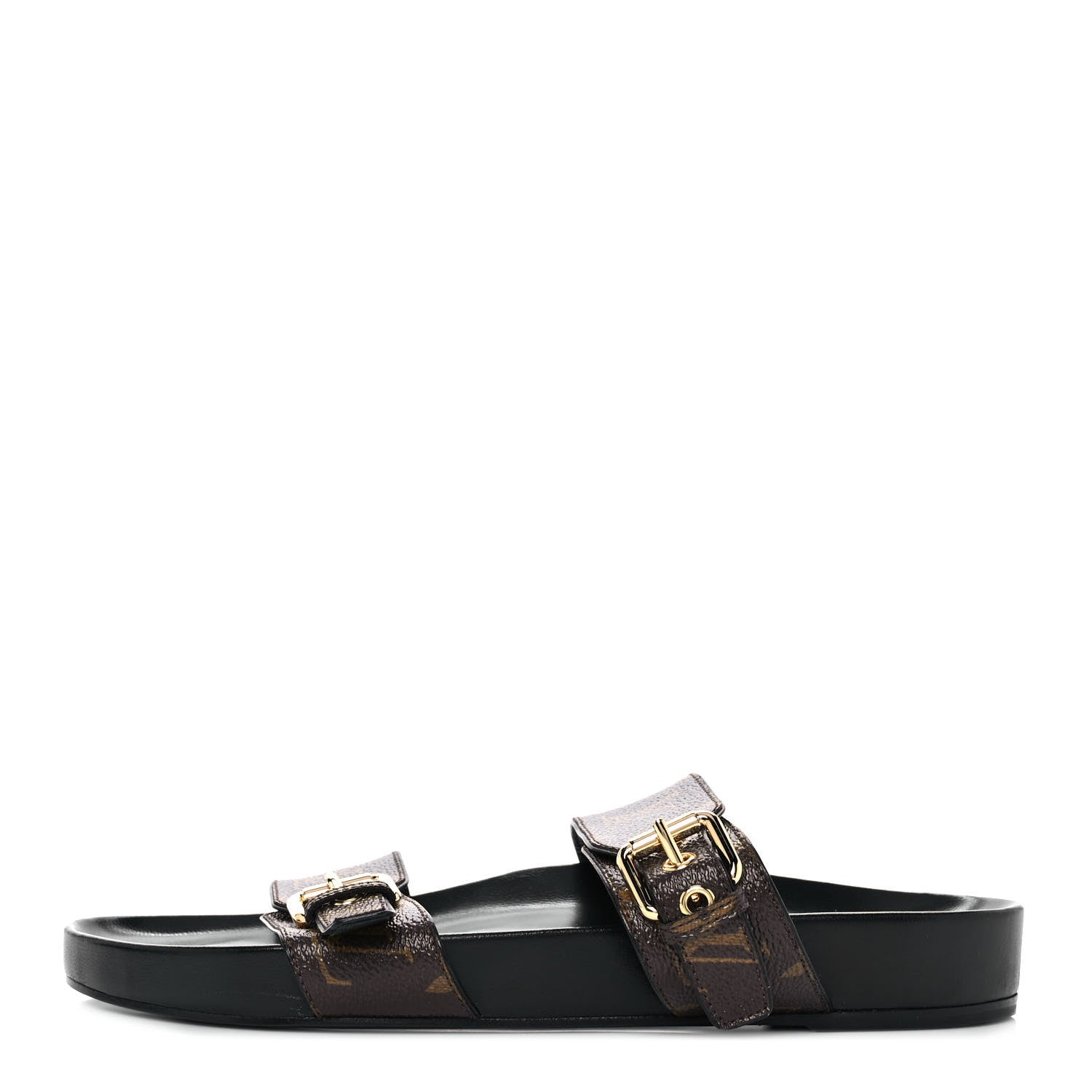 Louis Vuitton Bom Dia Flat Mule Black Patent Monogram - side view