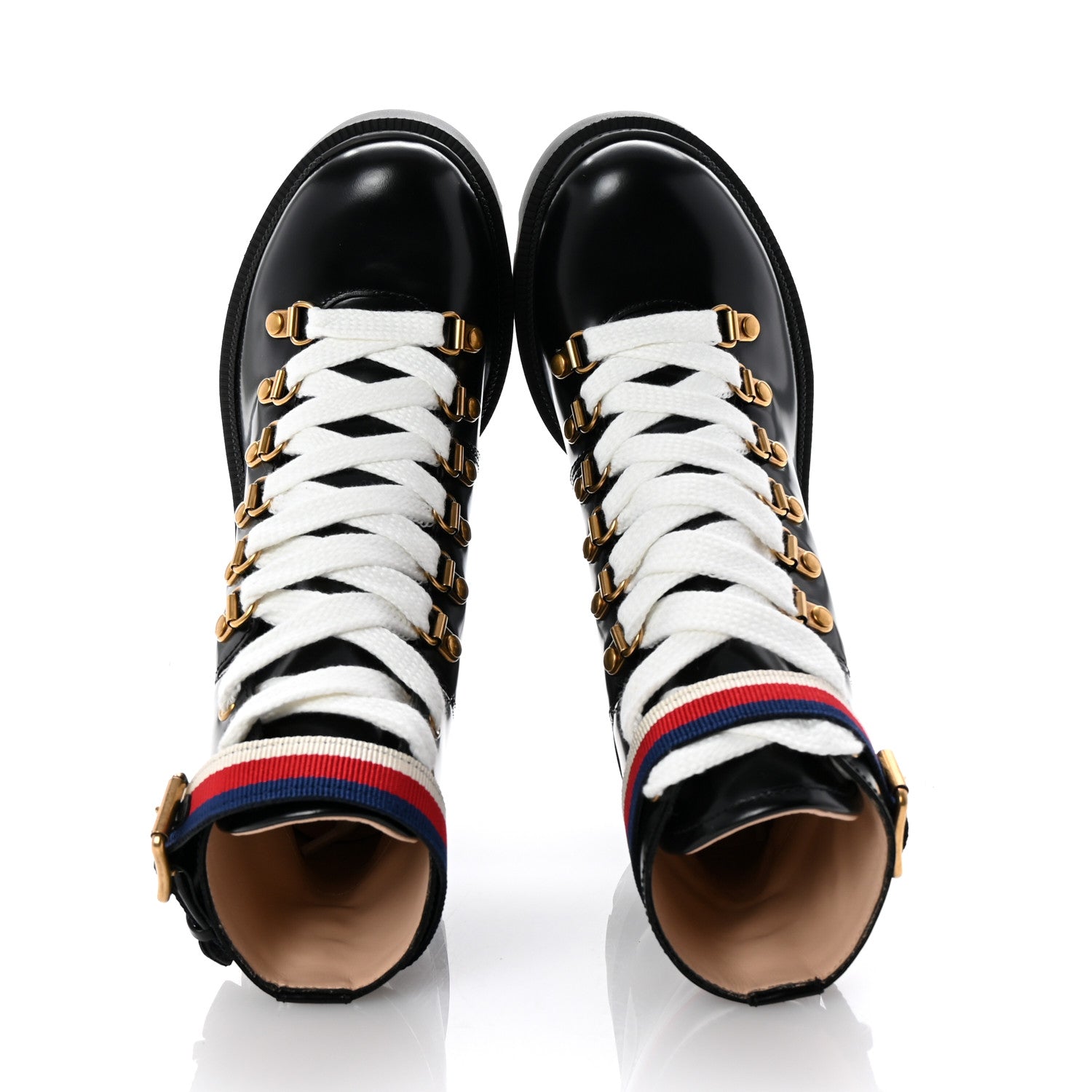 Gucci Sylvie Web Lace Up Combat Boots Black