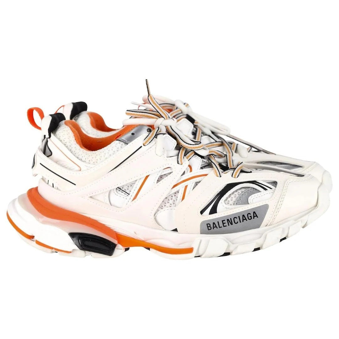 BALENCIAGA WHITE POLYURETHANE CHUNKY SNEAKERS WHITE & ORANGE