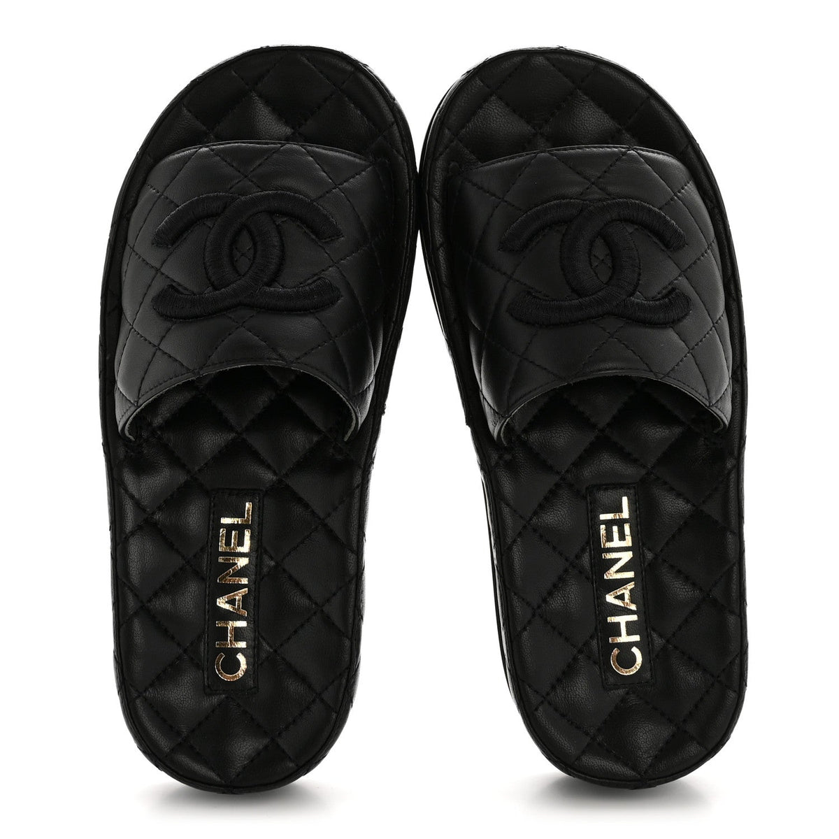 CHANEL LAMBSKIN QUILTED CC MULE SANDAL BLACK